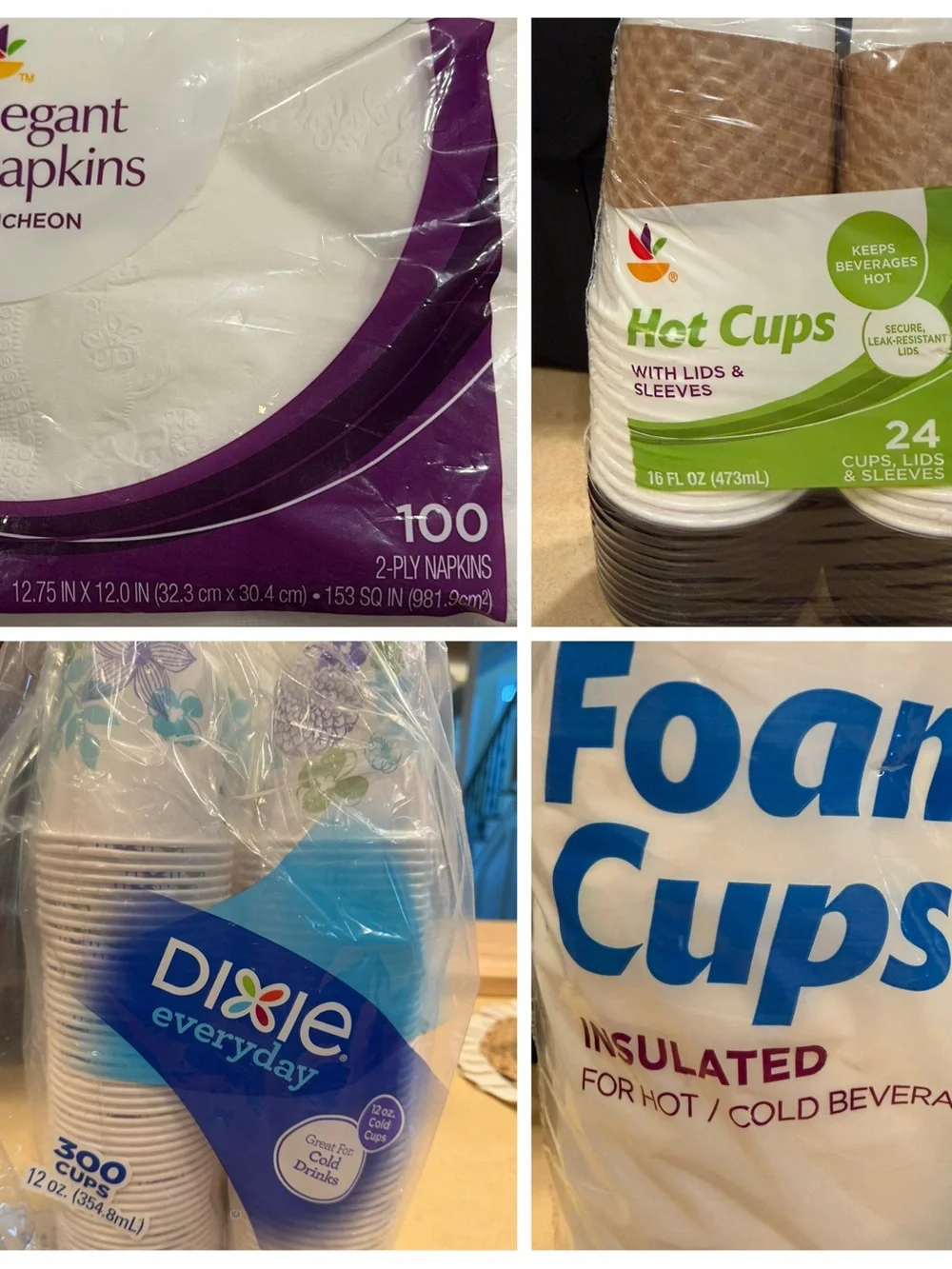 Party Supplies Hot/Cold Cups and Napkins Bundle of 4